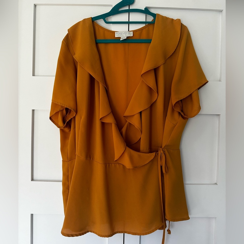 Mustard Wrap Peplum Blouse. Size 3X